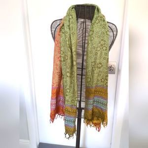 Color block colorful green yellow red floral pattern luxury rectangle scarf